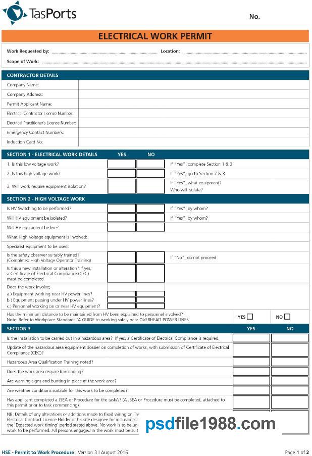 TasPorts Electrical Work Permit